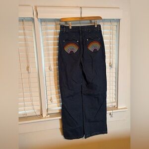 CIDER WOMENS SIZE SMALL WIDE LEG JEANS (RAINBOW HEART POCKETS) NEW WITH TAGS